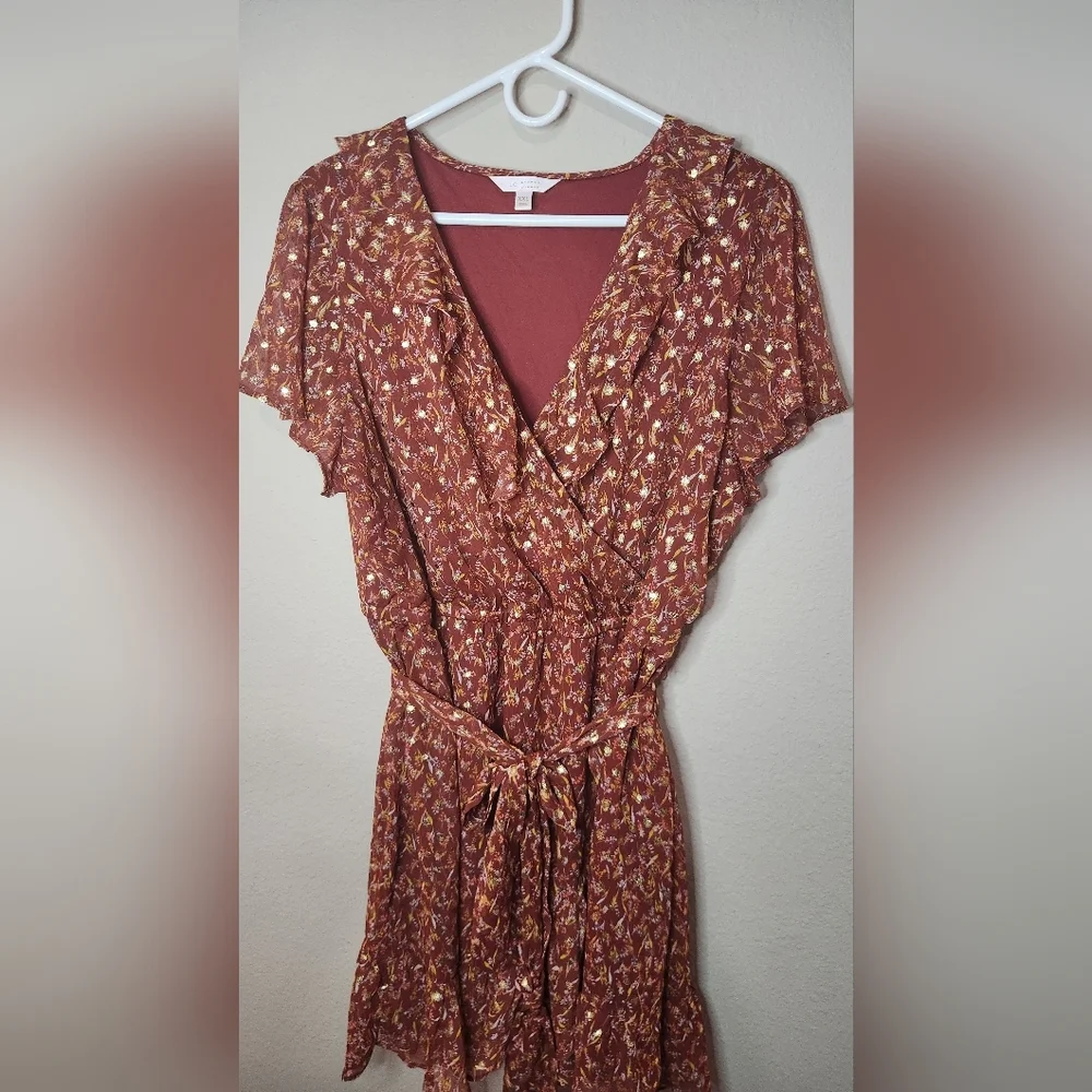 Orange V-neck Ruffle Mini Dress Size XXL - Picture 2 of 6